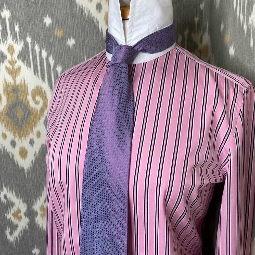 Ralph Lauren ~ Pink Shadow Stripe Polished Cotton Slim Fit Button Up Shirt - Picture 3 of 16